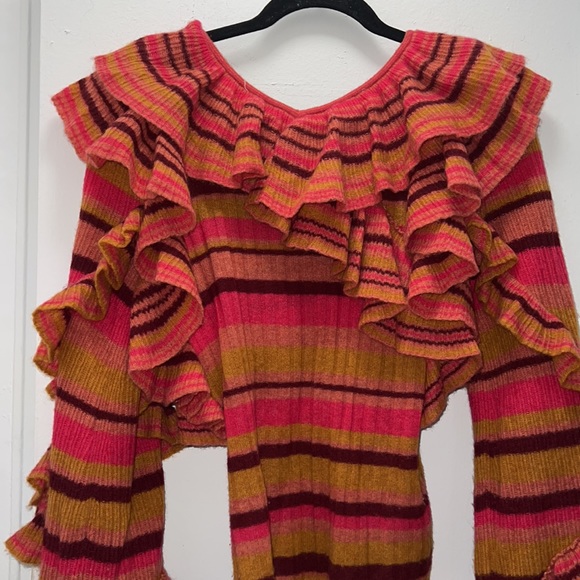 Ulla Johnson 100% cashmere striped ruffle sweater. - Picture 7 of 8